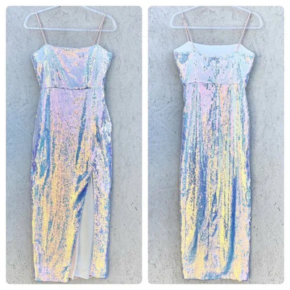 NWT $288 NBD Amethyst Sequin Side Slit Sleeveless Column Maxi Gown Dress M - Picture 2 of 12